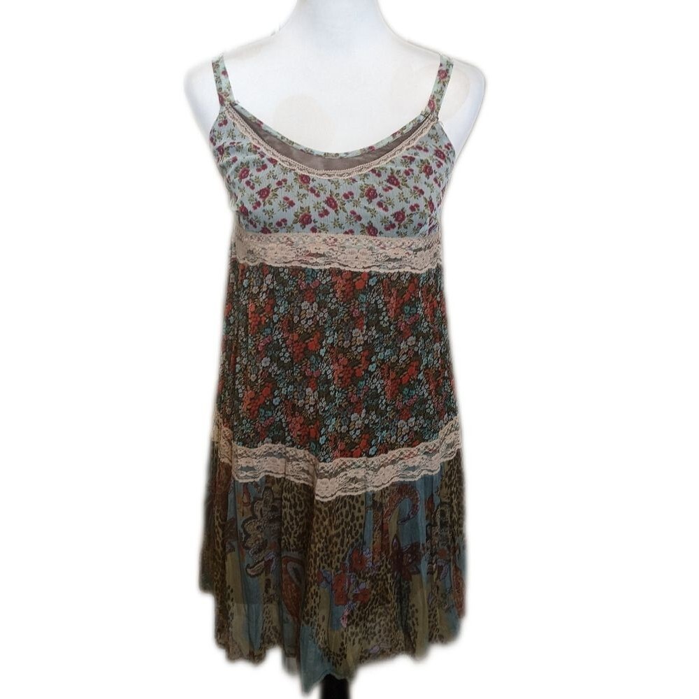 American Rag Floral Patchwork Mini Dress in Cream, Red, Blue, Brown